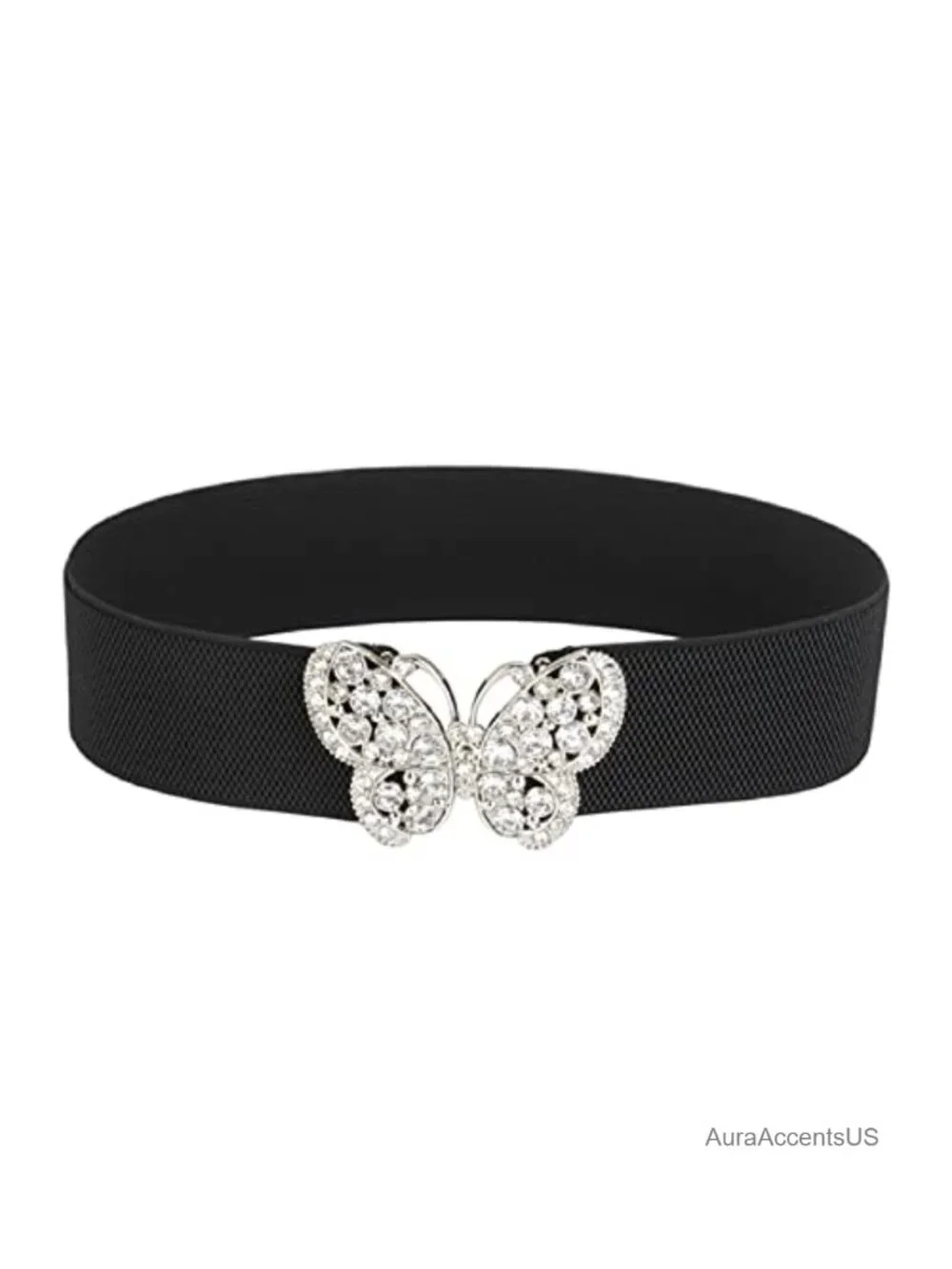Vintage Metal Butterfly Clasp Cinch Belt Stretch Waistband Elastic Waist Belt